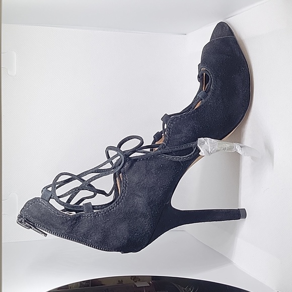 Vince Camuto Black Suede Lace Up High Heels - Picture 12 of 15